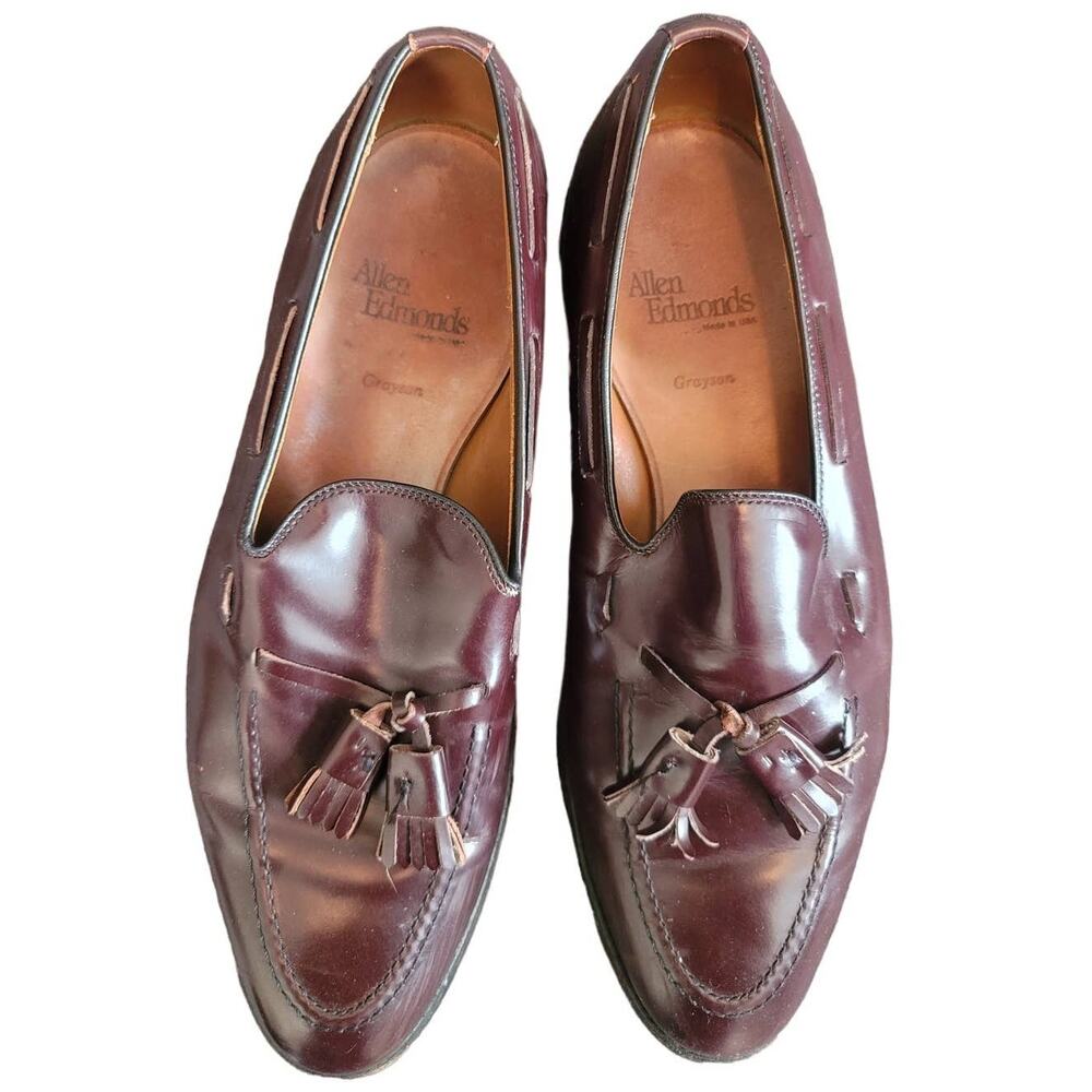 Allen Edmonds Grayson Tassel Loafers Size‎ 10 Slip-On Brown Burgundy Leather